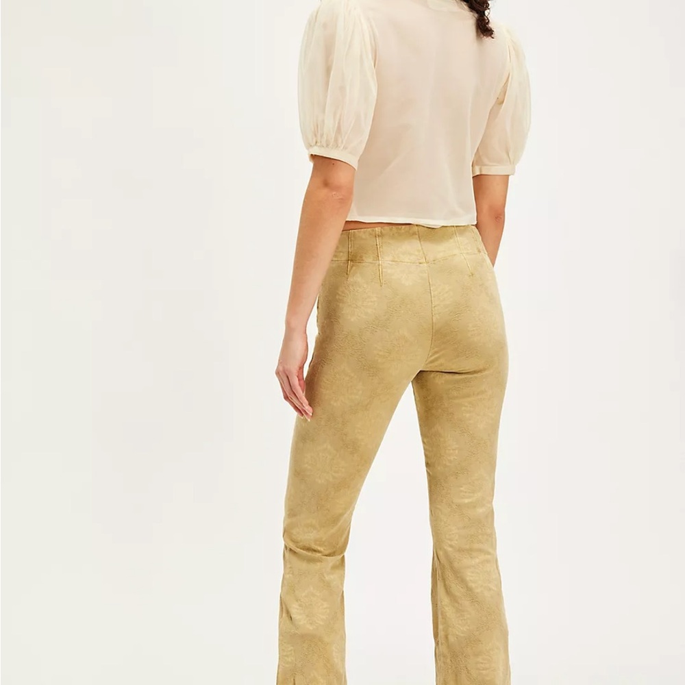 Gold Boot Cut Flare Pants with High-Waisted Fit